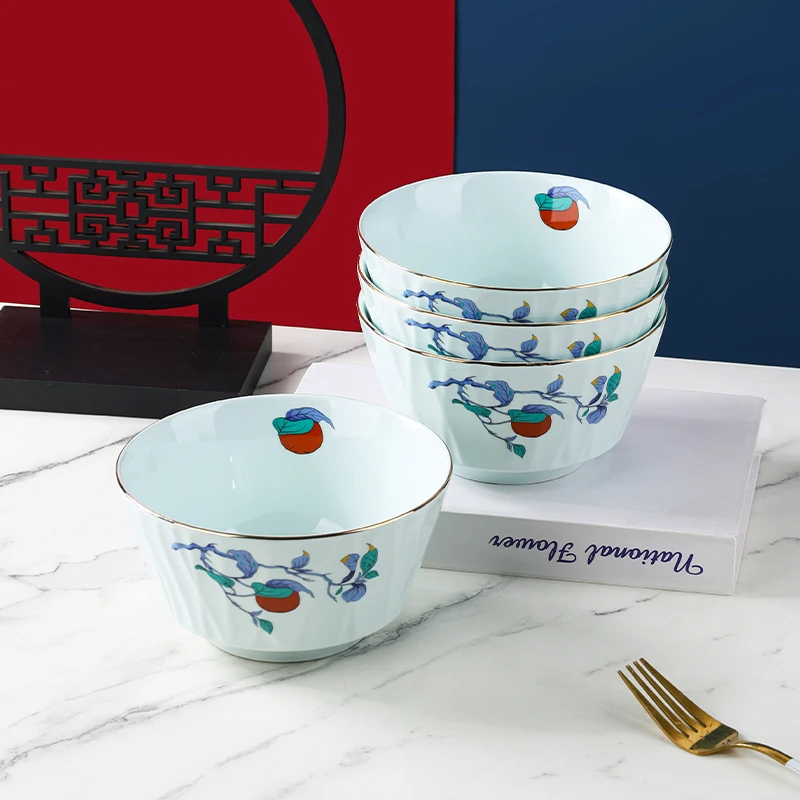 句途4个描金青釉遇见琉璃6英寸碗家用米饭碗陶瓷餐具套装