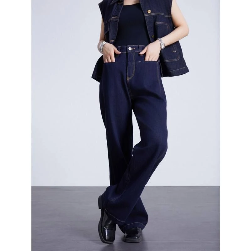 丹宁不掉色阔腿牛仔裤女新款梨型身高腰春秋款秋季