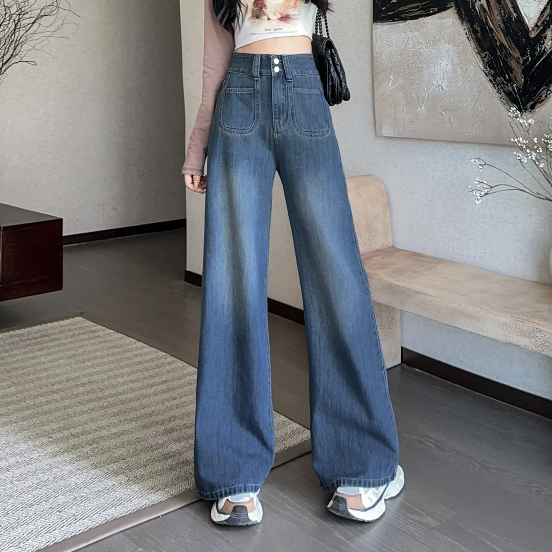 2319#新款秋季宽松直筒高腰显瘦牛仔裤阔腿裤女