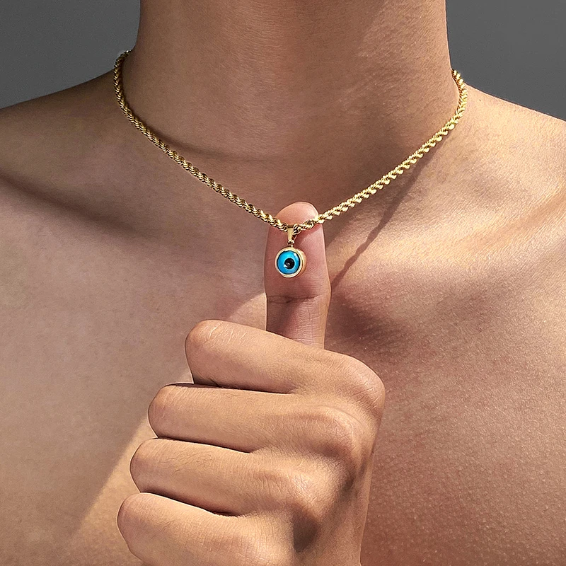 钛钢项链 金色恶魔之眼麻花锁骨链男个性百搭小众设计感美式项链