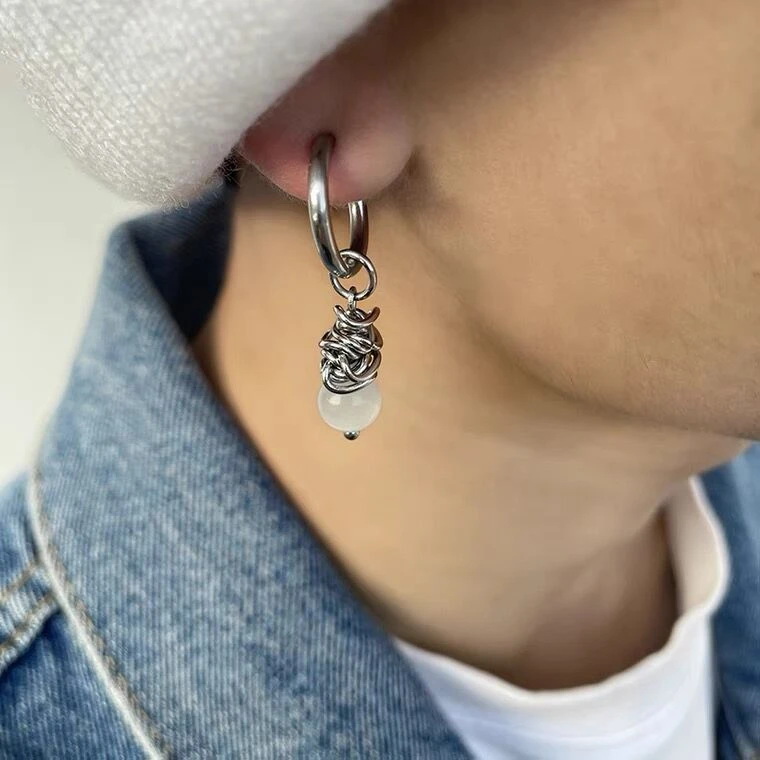 钛钢仿水晶耳饰 新中式喵喵石耳环男不掉色耳夹女小众设计民族风