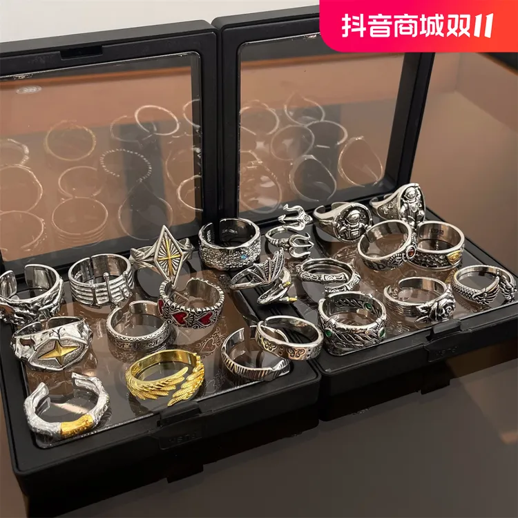 合金戒指 新款做旧潮牌男士戒指可微调指环嘻哈冷淡风设计单身戒