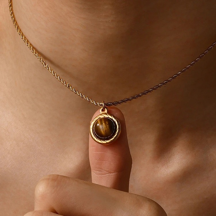 钛钢项链 虎眼吊坠男款潮流高级感小众不掉色美式复古毛衣链子R