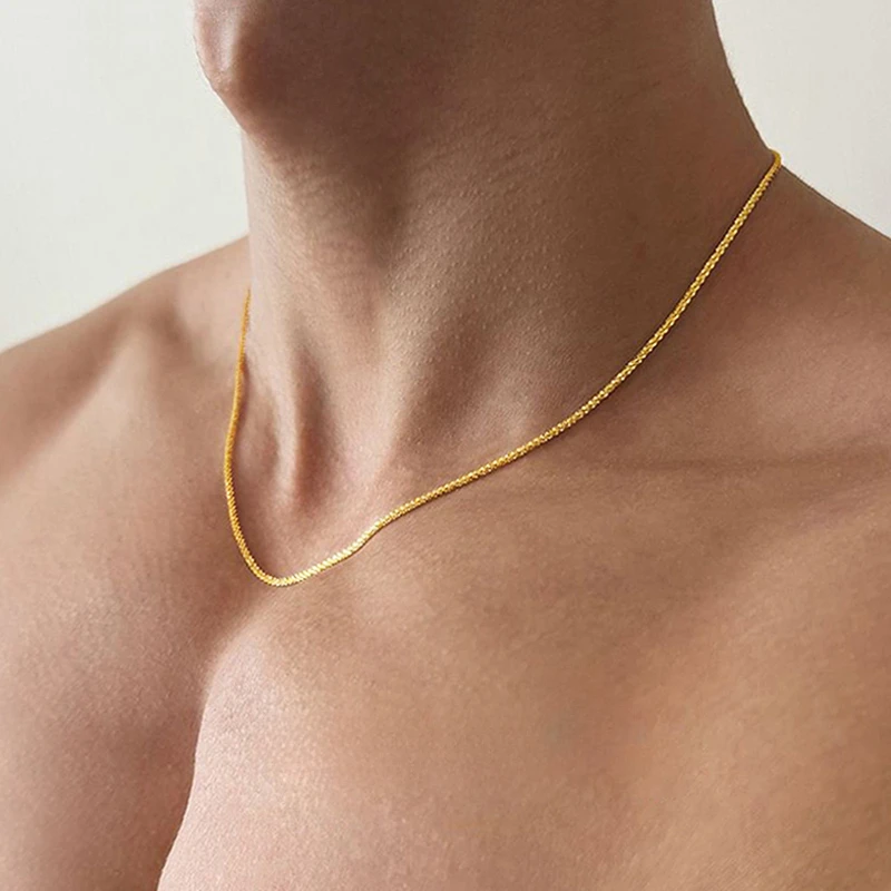 钛钢项链 满天星闪光金色项链男士锁骨链高级感女款素链时尚百搭