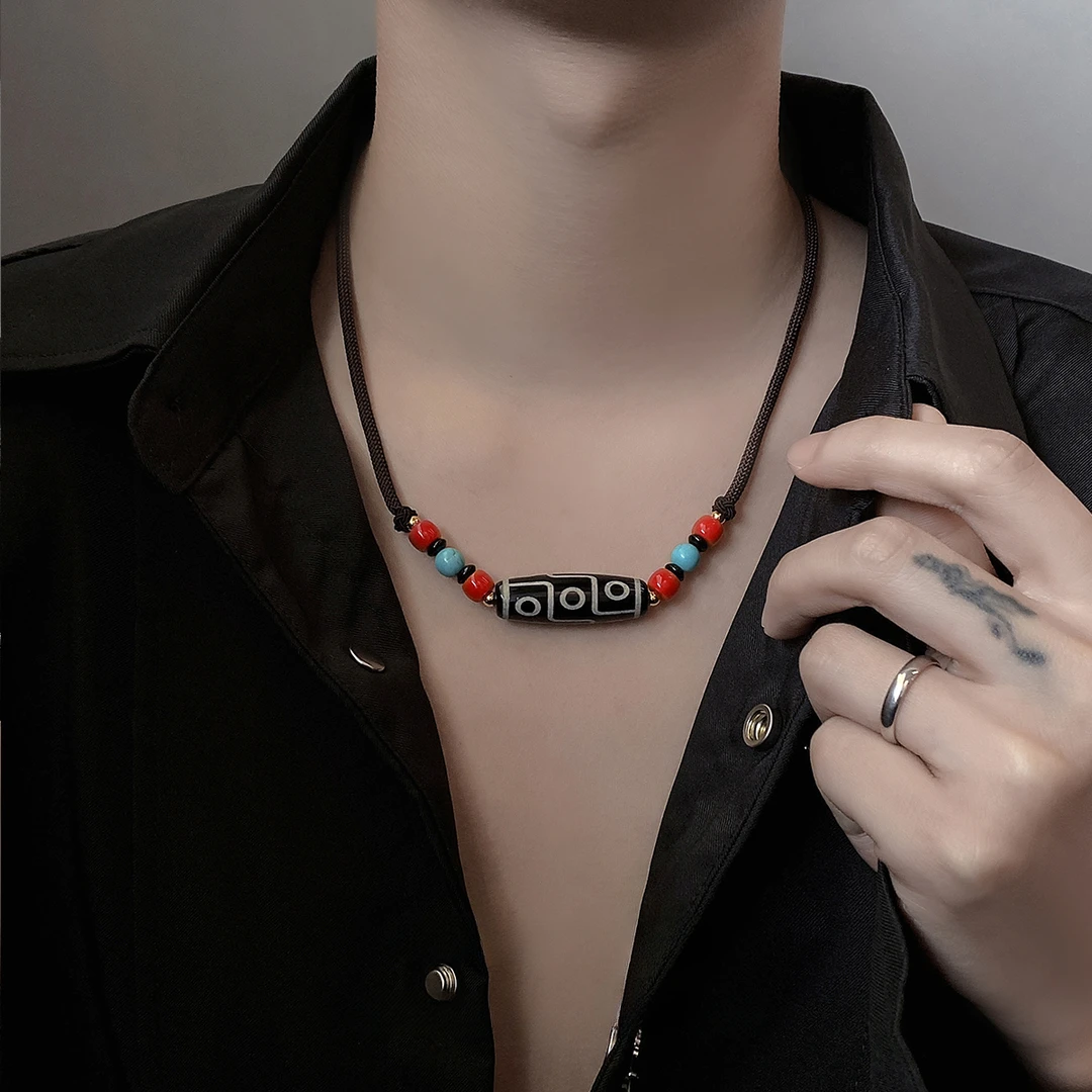 藏式九眼珠时尚编织男士项链中国风高级感百搭潮