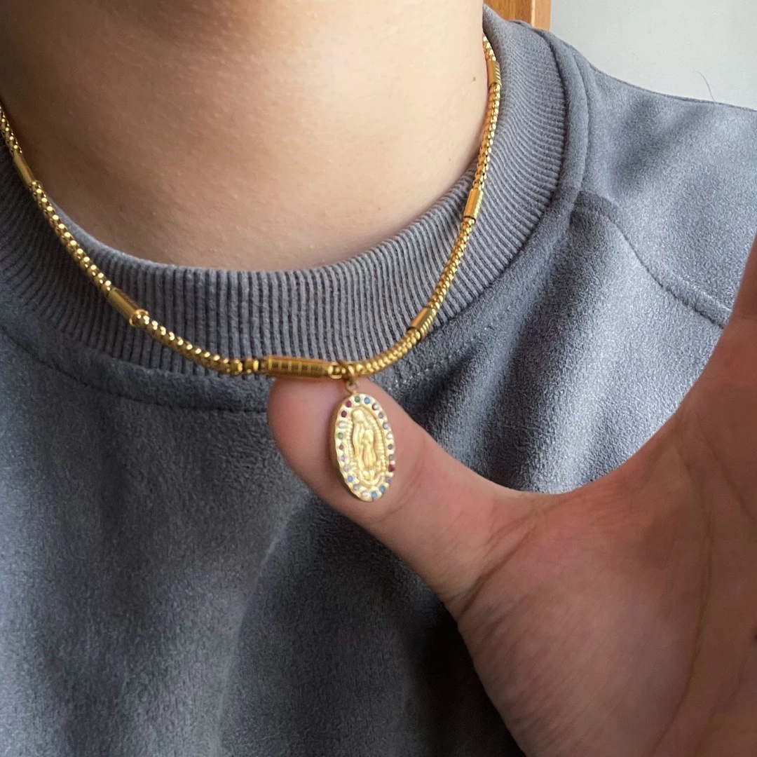 钛钢项链 男法式吊坠小众设计潮流美式配饰高级锁骨装饰金色简约