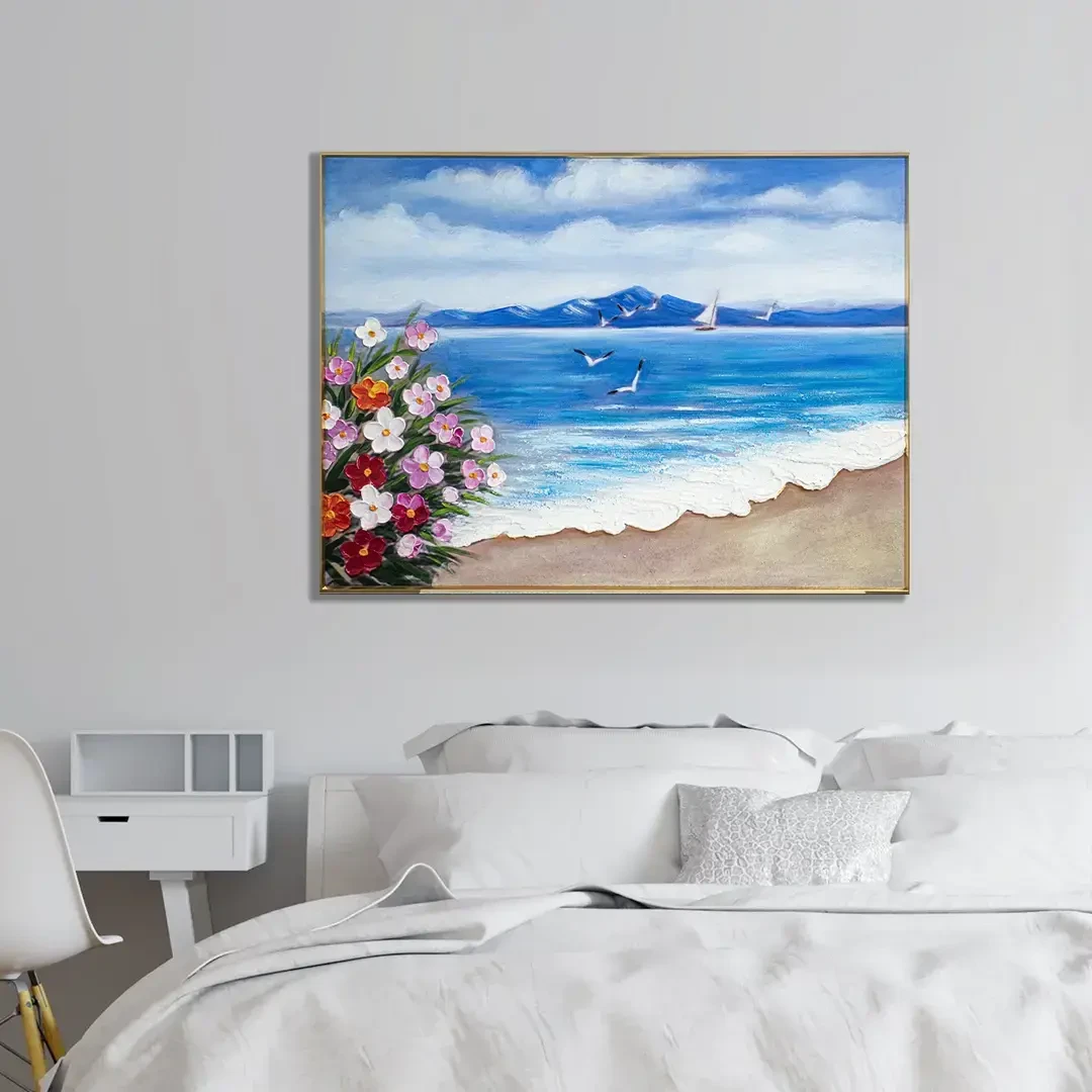海鸥有海︱新款客厅背景墙装饰画手工餐厅油画轻奢高级感挂画海边