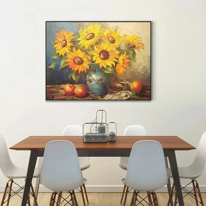 沉默的爱︱手工厚油画客厅背景墙挂画走廊餐厅装饰画向日葵60X80