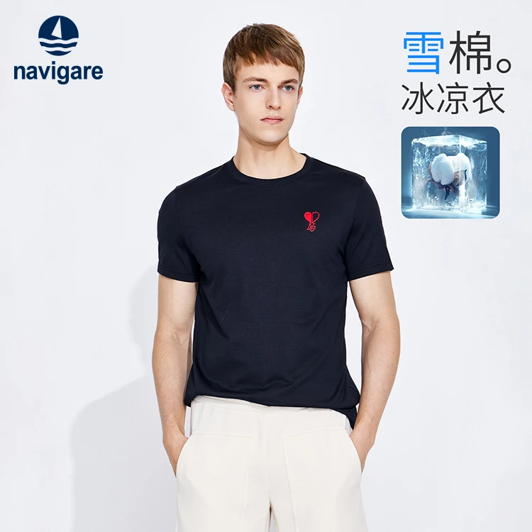 navigare意大利小帆船夏季男士凉感刺绣休闲棉感百搭短袖圆领T恤