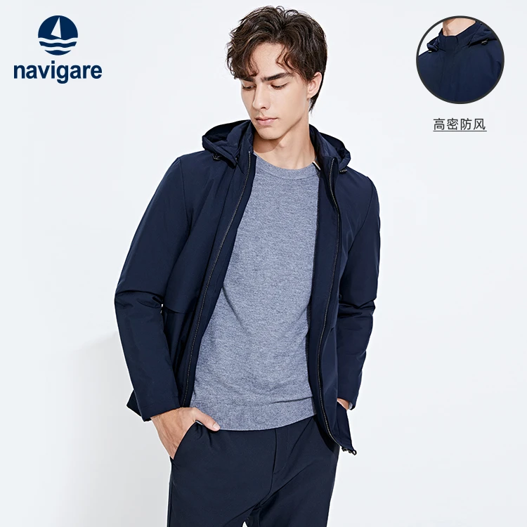 [薄棉可拆帽]navigare意大利小帆船冬季保暖短装男士时尚棉服外套