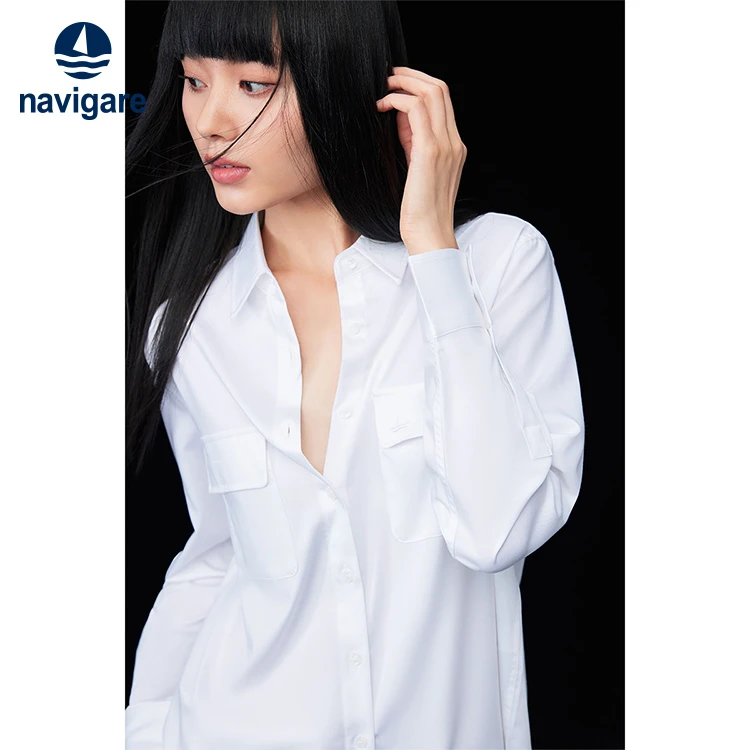 navigare意大利小帆船春秋静奢风衬衣女士慵懒感薄款长袖白衬衫