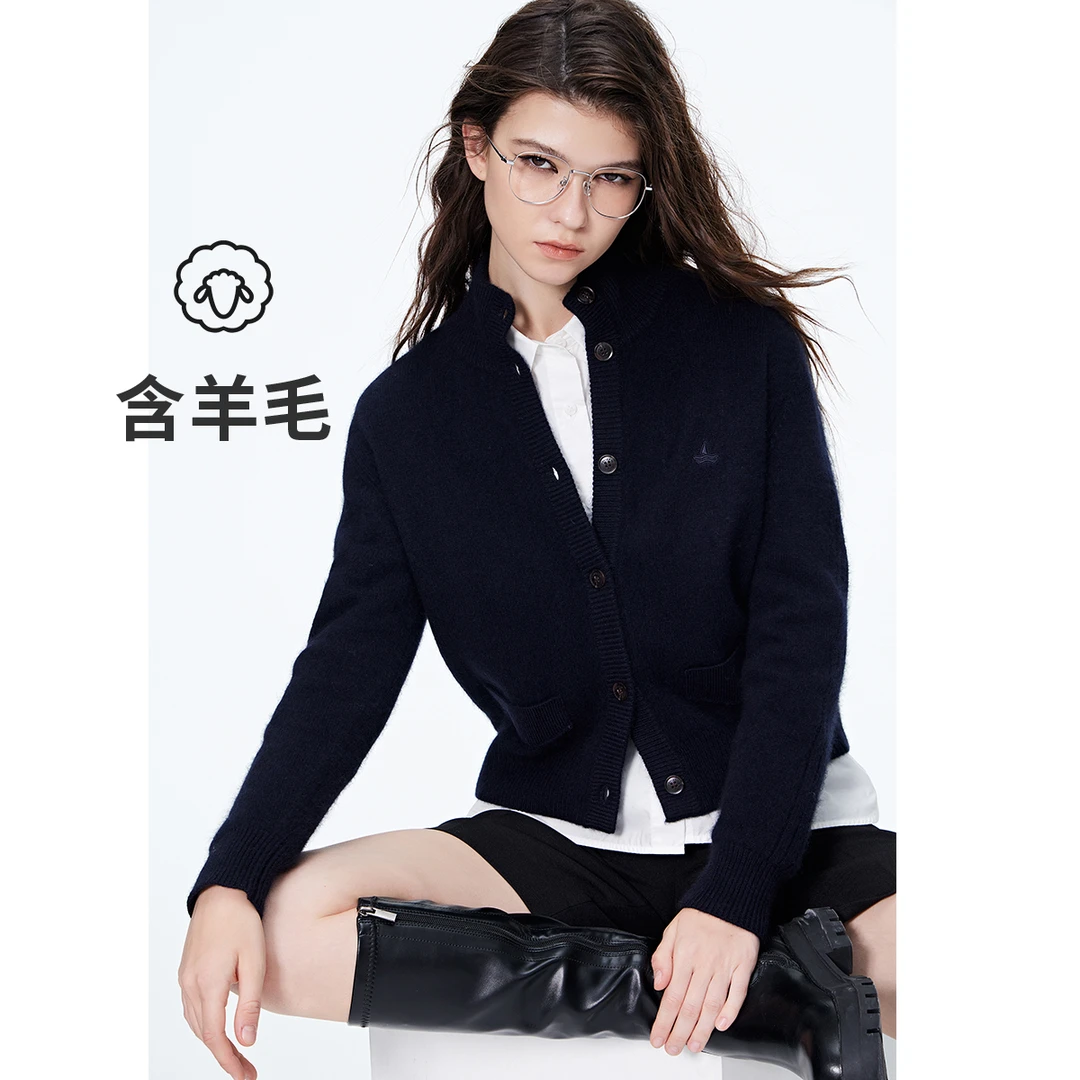 [含丝光羊毛]navigare意大利小帆船女士软糯开衫毛衣时尚针织外套