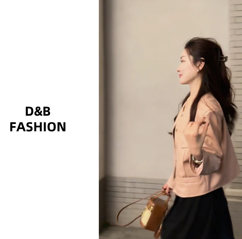 2025新款小香风圆领皮衣外套