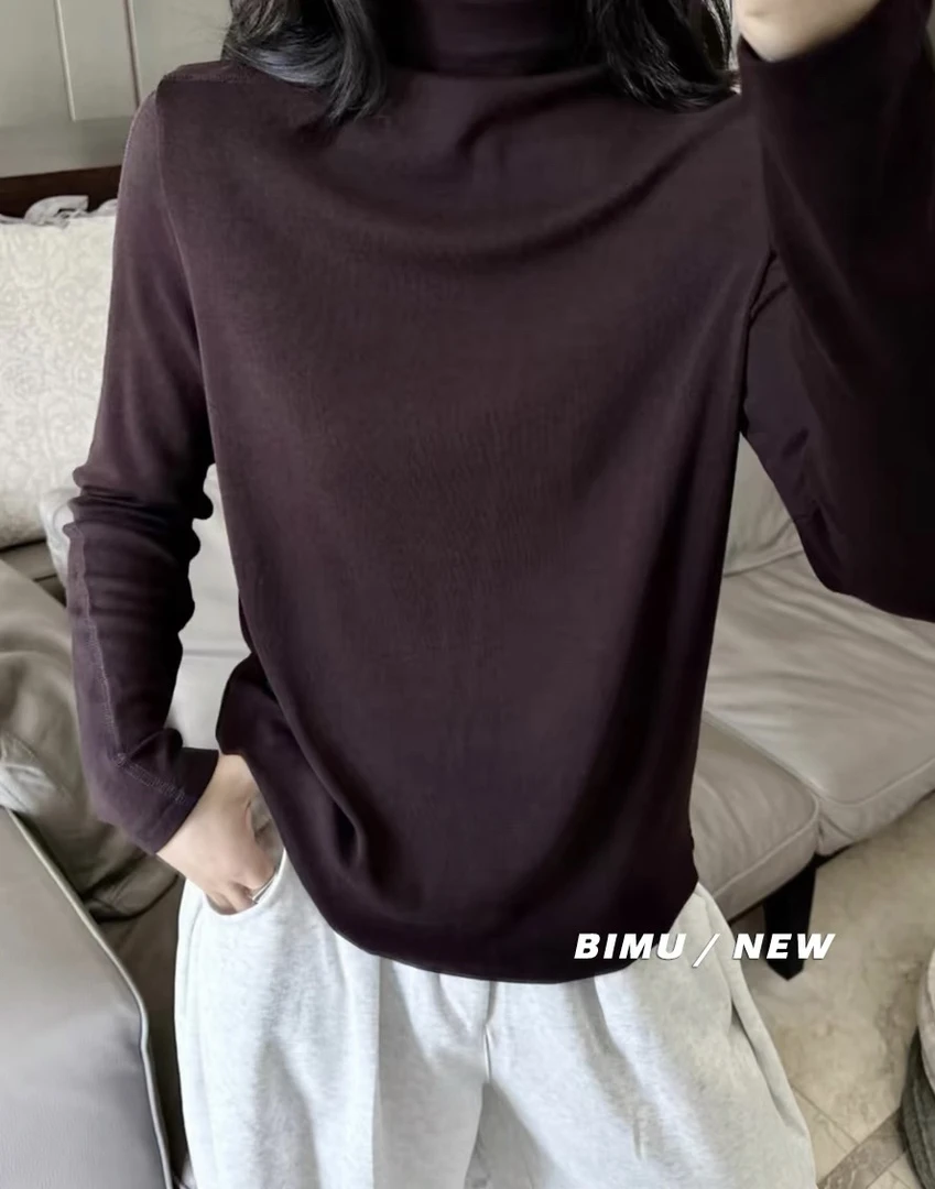 新款显瘦百搭高领加绒加厚弹力打底上衣