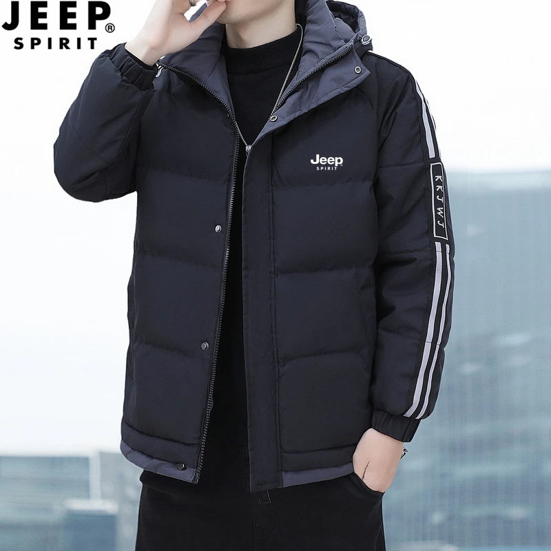 吉普棉衣男士冬季大码连帽拼接休闲棉服加厚保暖防风棉服外套