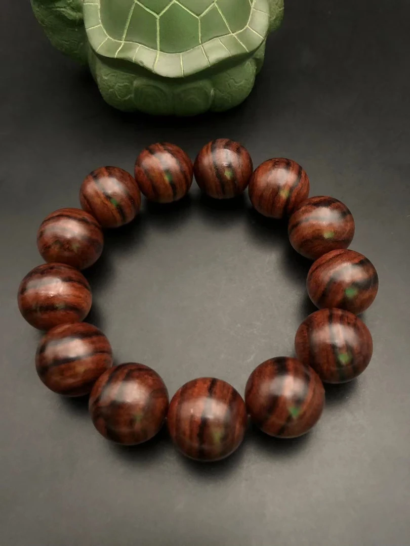 6666正宗海黄野油1.8圆珠虎皮纹手串文玩好物