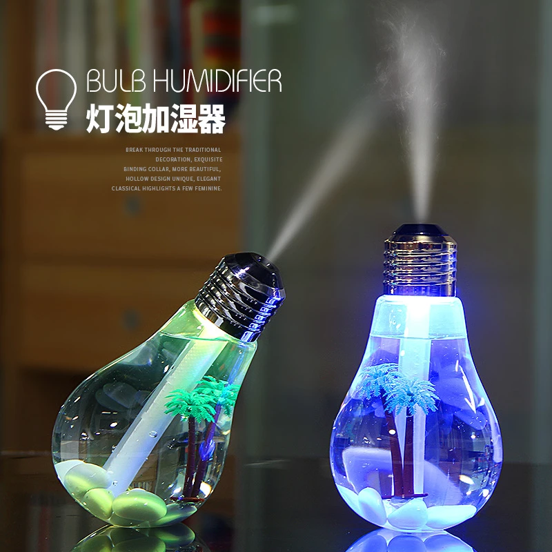 USB小型加湿器桌面创意摆件新灯泡静音家用氛围灯饰礼品