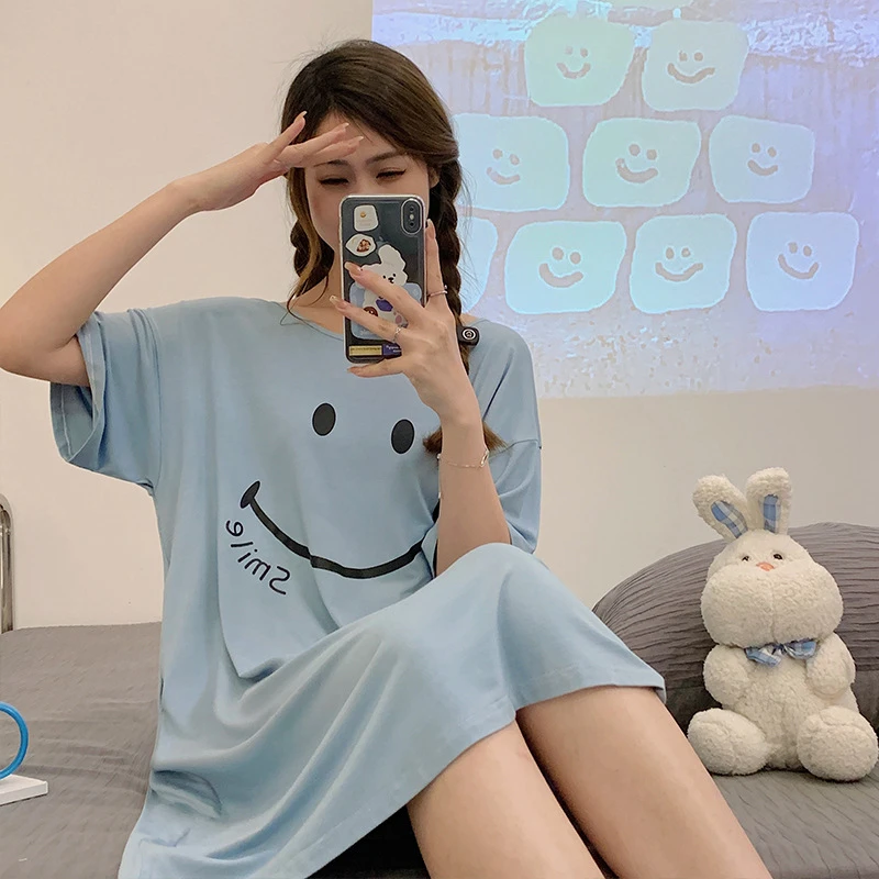 25年新款莫代尔睡衣女夏季薄款短袖睡裙宽松大码舒适休闲家居服