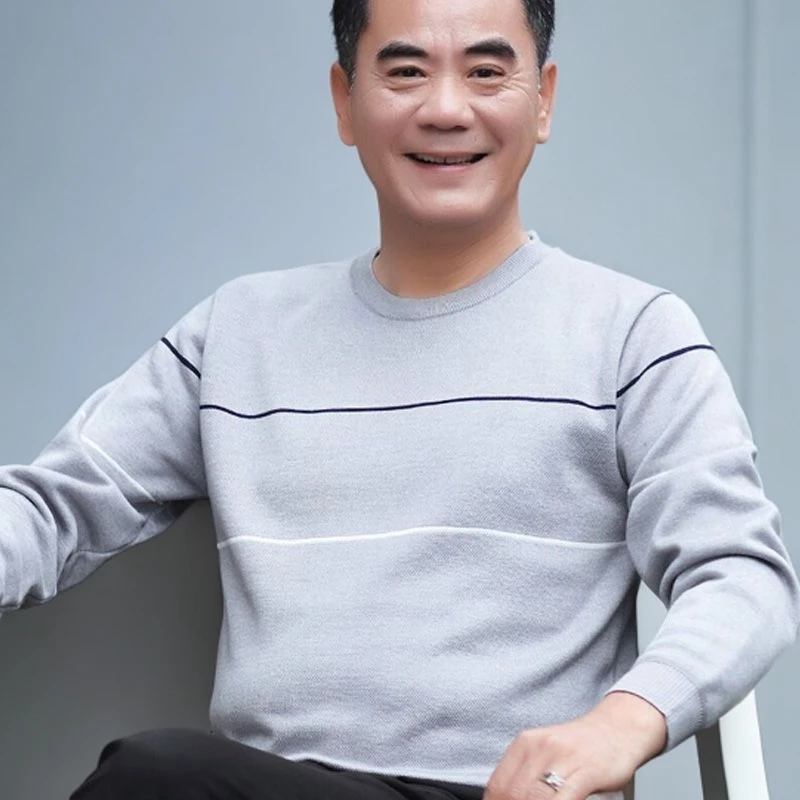 爸爸春秋装针织毛衣打底衫薄款中老年人长袖t恤大码圆领秋衣上衣