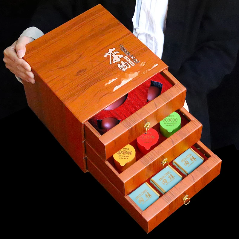 1茶叶礼盒装金骏眉红茶大红袍茶叶肉桂铁观音乌龙茶小罐装