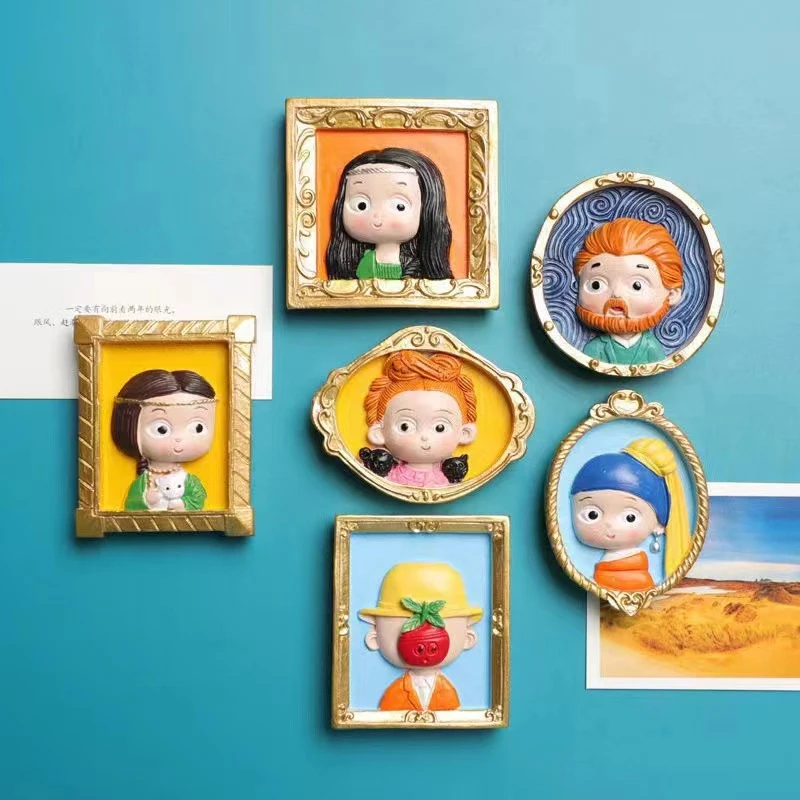 世界名画涂色石膏娃娃白坯手工DIY儿童涂鸦画彩绘浮雕冰箱贴玩具