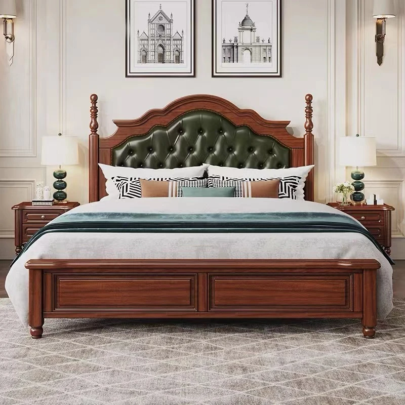 家用美式家具主卧室双人床北美进口桃花芯木床床架子1.8米x2米