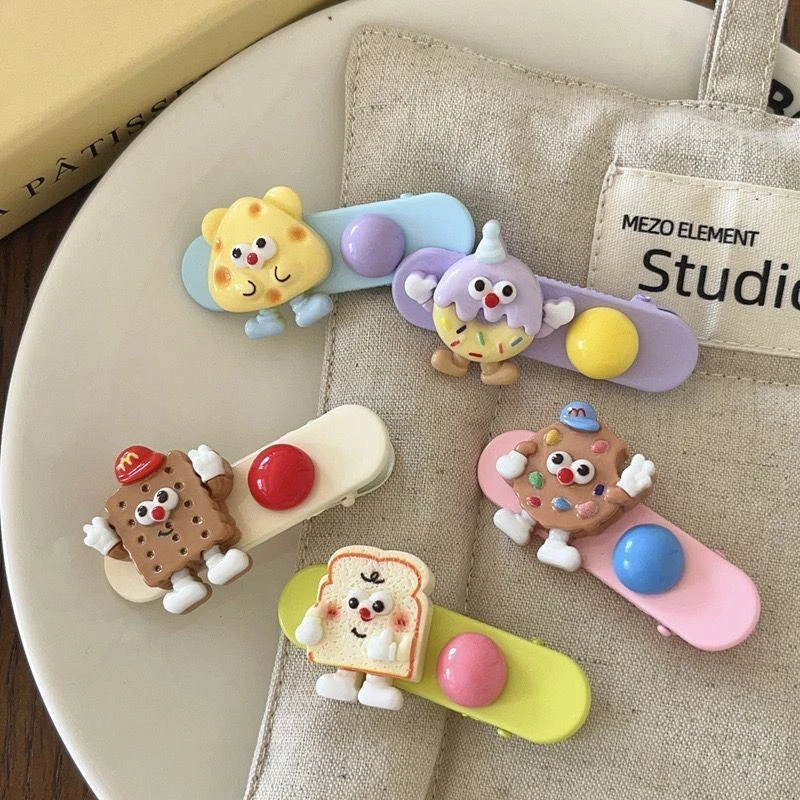 可爱曲奇吐司奶酪发夹鸭嘴夹侧边边夹糖果色趣味搞怪少女心发饰