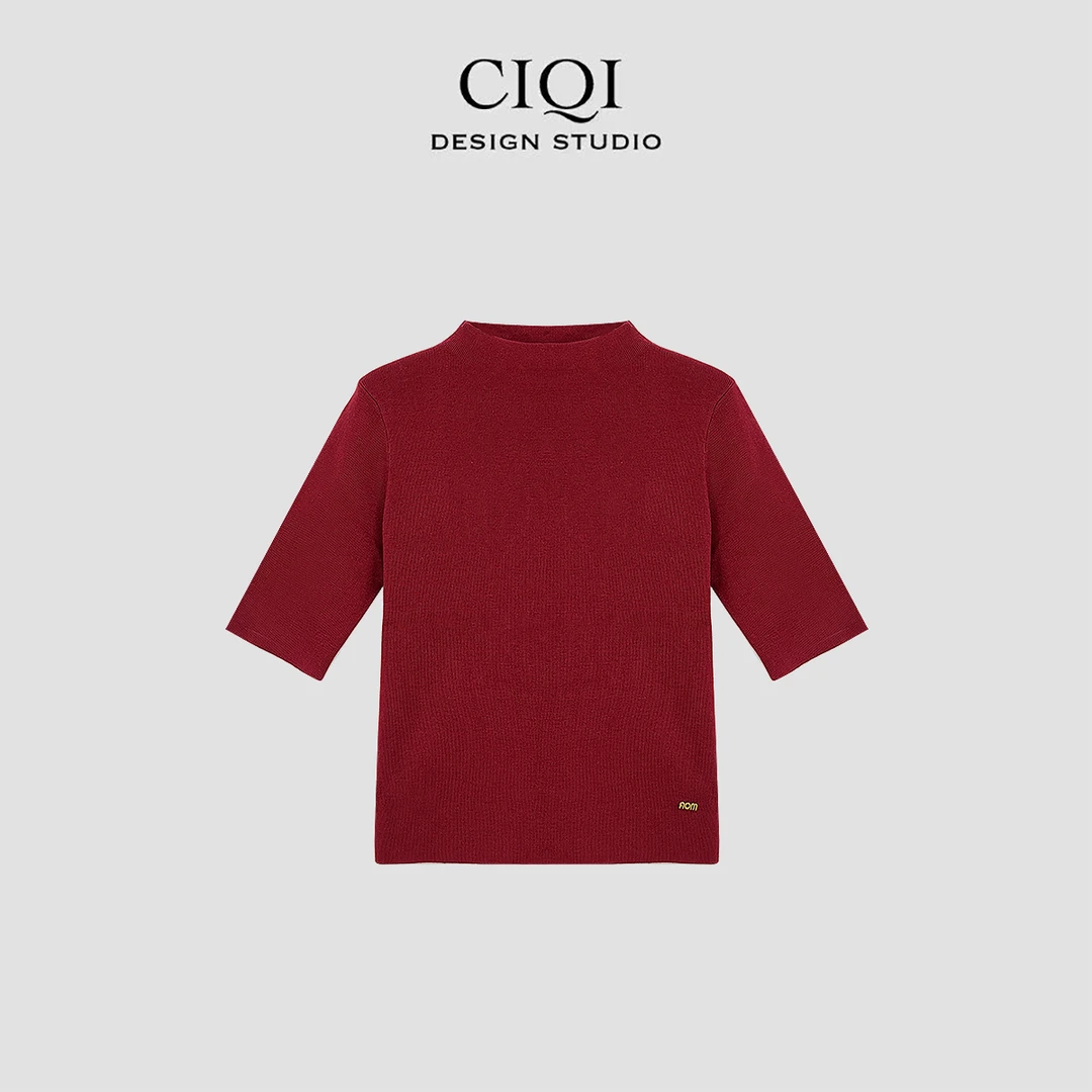 CIQISTUDIO【静奢中袖】经典款羊毛桑蚕丝中袖针织上衣T20003