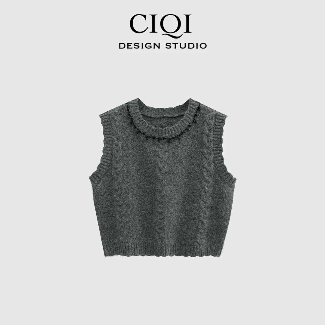 CIQI STUDIO 【设计师马甲】秋冬圆领马甲通勤减龄简约无袖马甲上衣