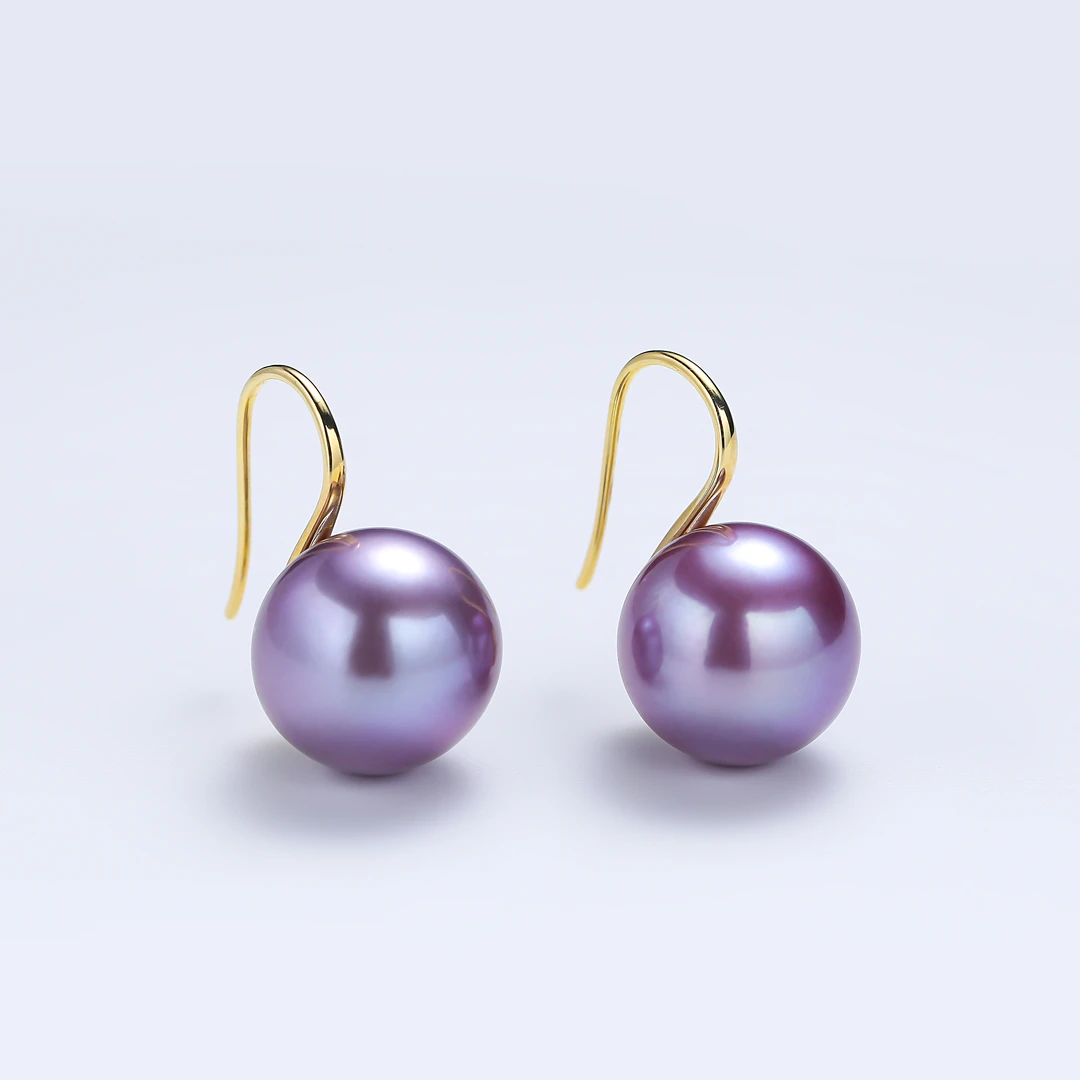 AIKJIANG/爱匠【白总】淡水紫色珍珠强光S925银10-11mm耳钩经典款式