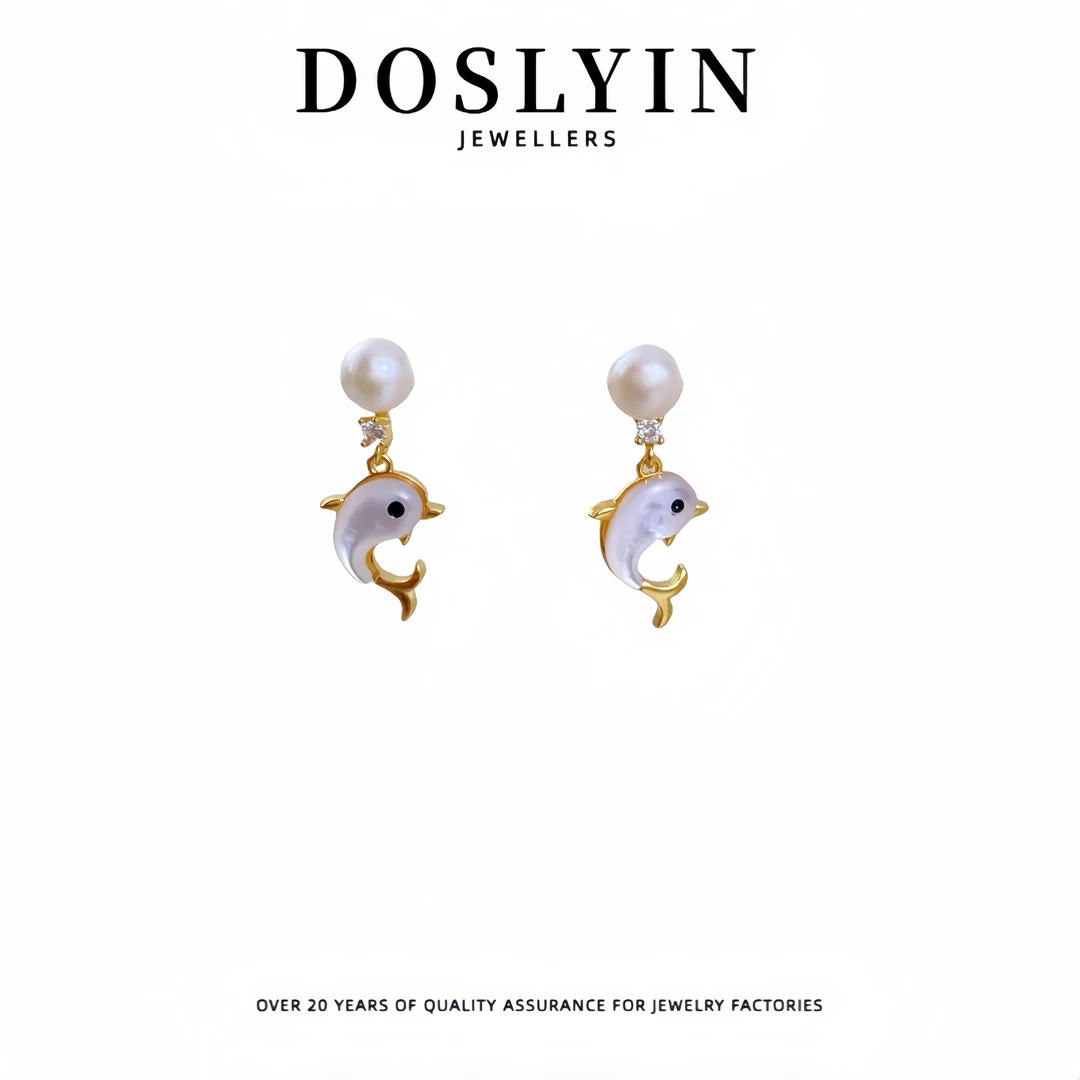 珍珠【Z92】小海豚银针耳钉气质可爱百搭简约耳环
