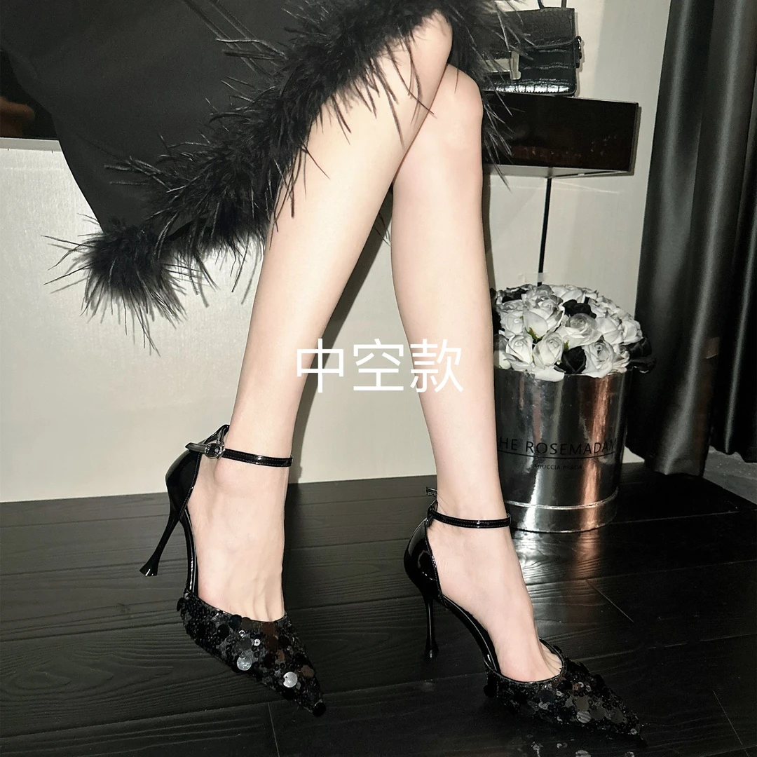 2024年春季新款尖头中空细跟高跟鞋百搭包头凉鞋女不累脚高跟鞋