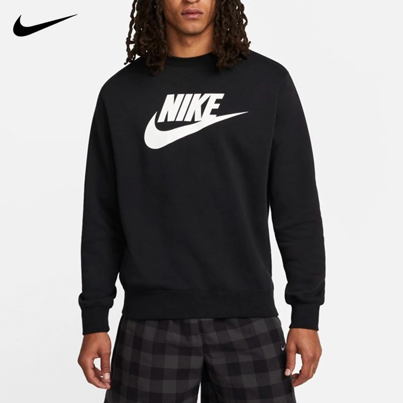 Nike耐克卫衣男子秋大logo印花加绒圆领休闲运动套头衫DQ4913-010