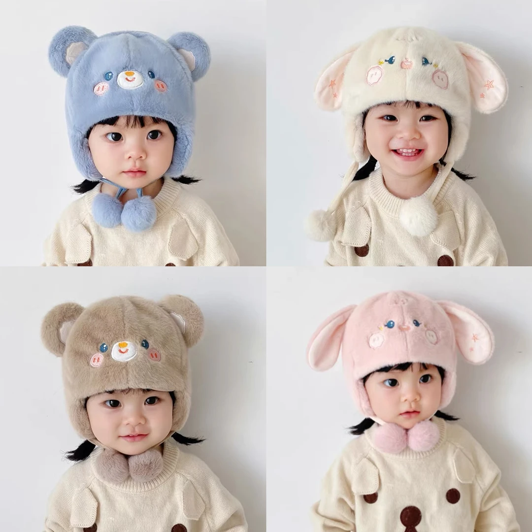 婴儿帽子秋冬款宝宝冬季超萌套头帽女童男加绒保暖幼儿小兔护耳帽