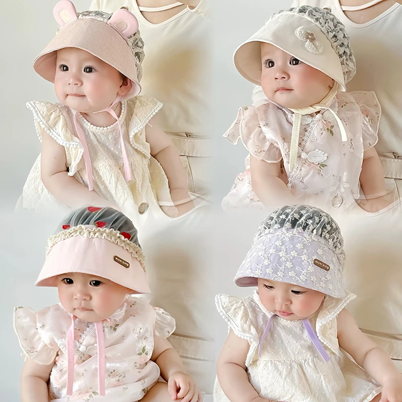 婴儿帽子遮阳帽女宝宝薄款透气夏季防晒女童蕾丝太阳帽凉帽小月龄