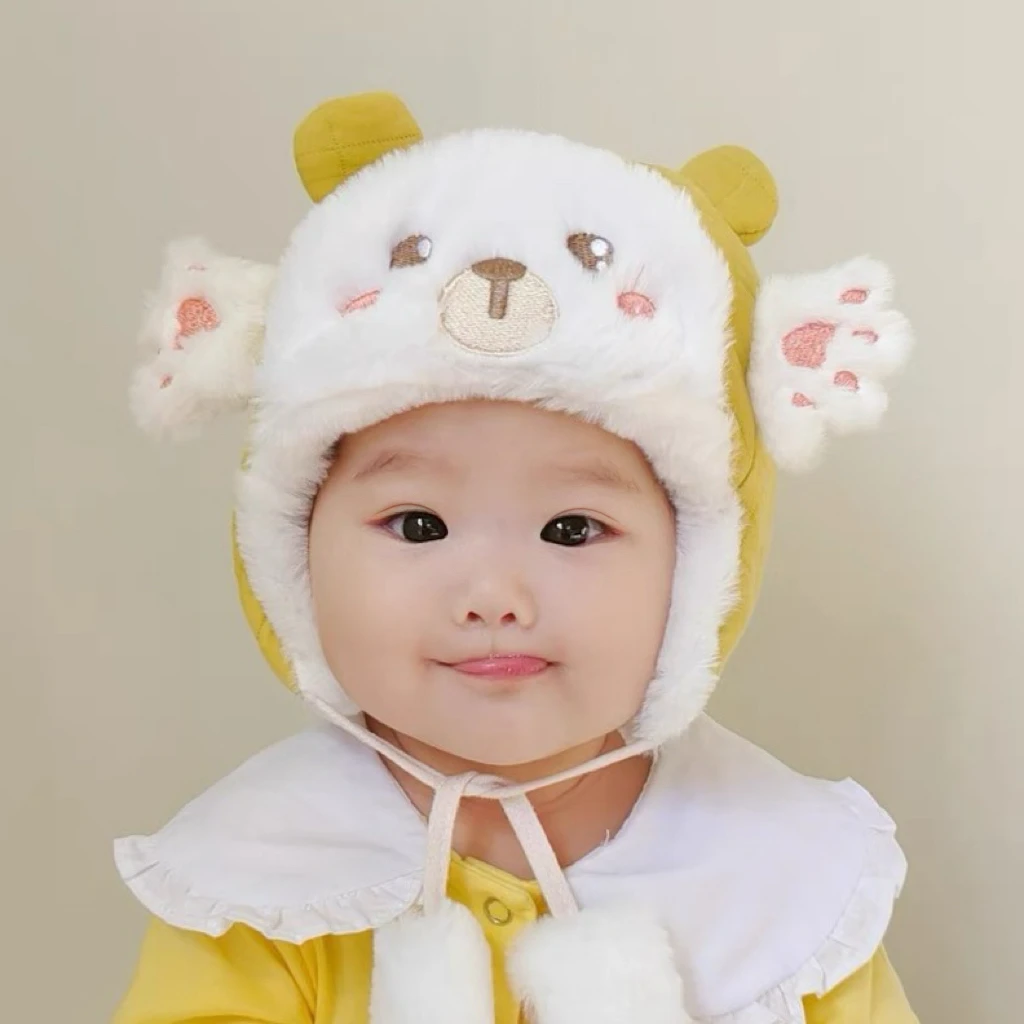 婴儿帽子冬季可爱超萌男女宝宝小熊加绒雷锋帽婴幼儿加厚护耳帽