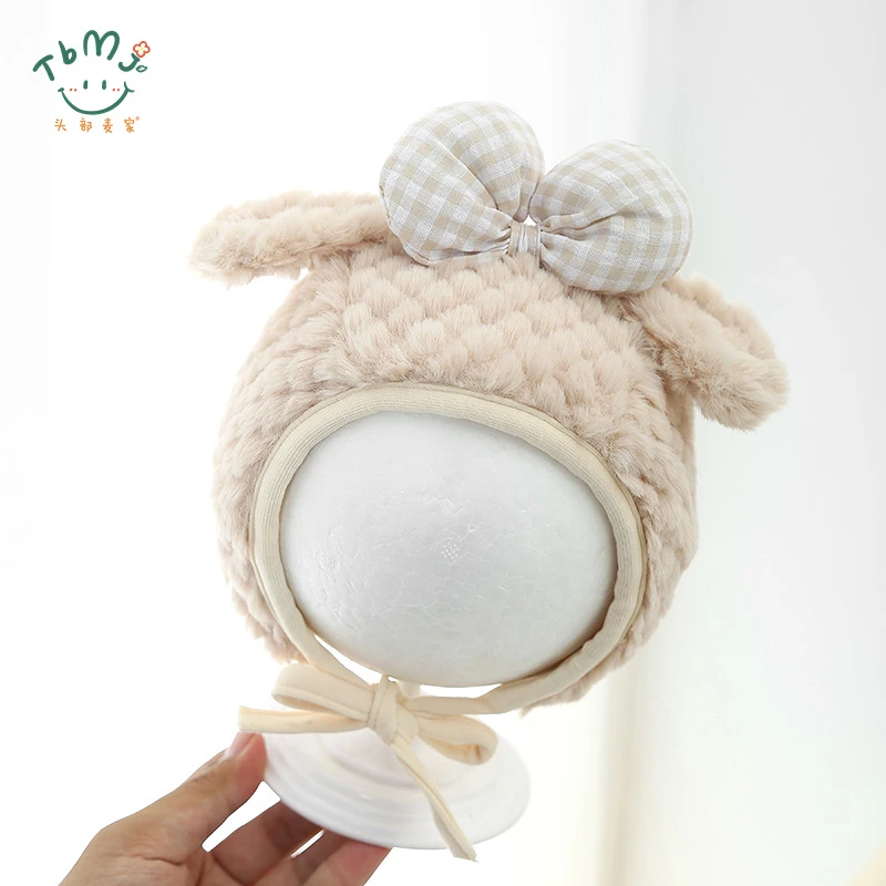 婴儿儿童帽子新生儿秋冬季女宝帽子0-1岁可爱小月龄宝宝护耳帽