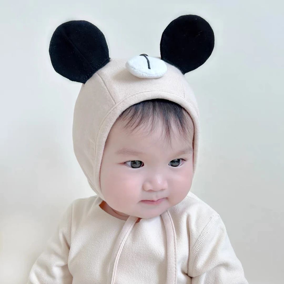 婴儿帽子韩版可爱秋冬男宝宝胎帽0-6个月新生婴幼儿护耳帽女秋冬