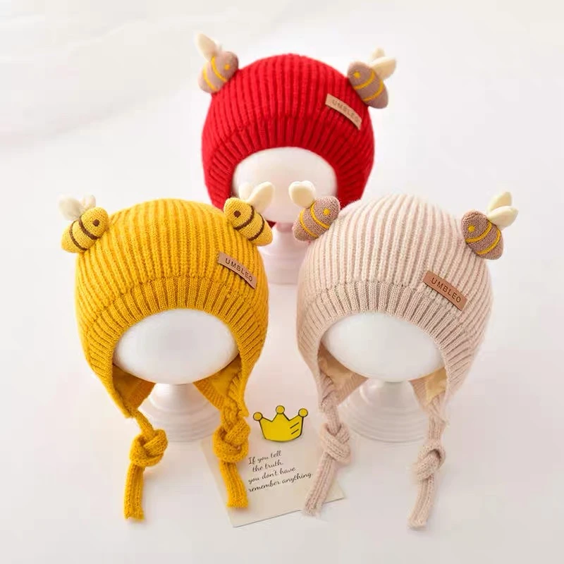 小月龄宝宝帽子秋冬季婴幼儿可爱毛线帽男童女童护耳帽婴儿帽子