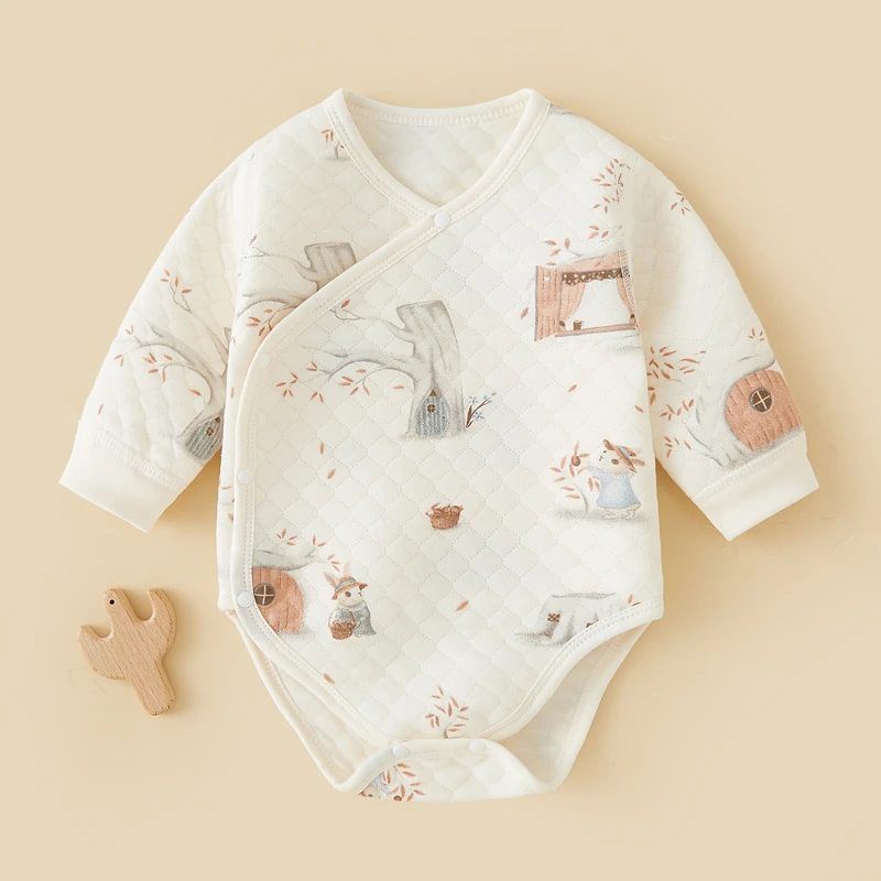 婴儿秋冬包屁衣夹棉保暖连体衣服包臀睡衣新生儿三角哈衣宝宝爬服