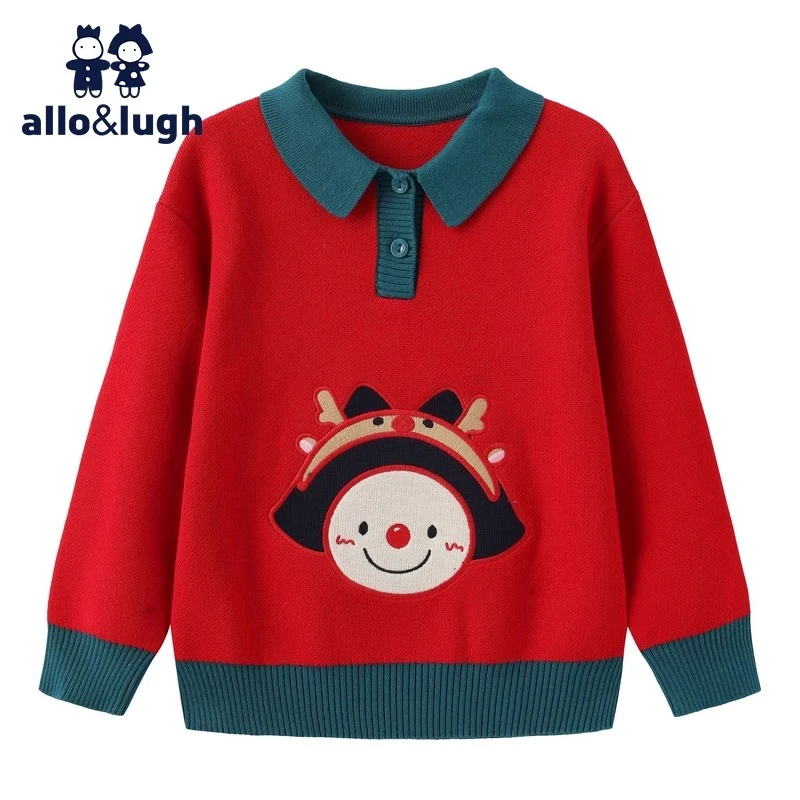 阿路和如女翻领童2024新款针织毛衣宽松圆领秋冬时尚休闲洋气