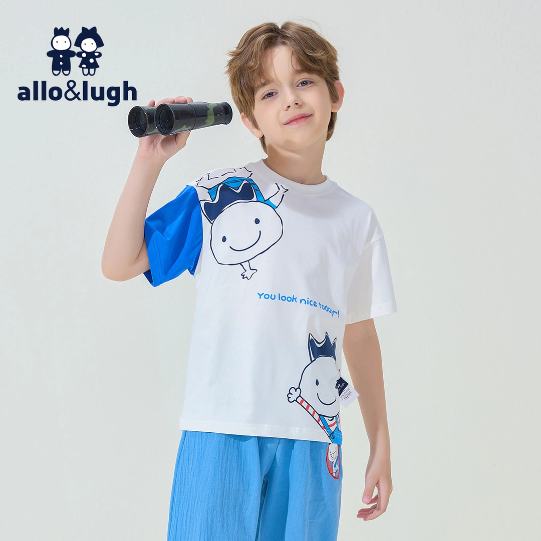 allo&lugh儿童t恤上衣男童夏季半袖圆领撞色拼接宽松ABCD1TS25W