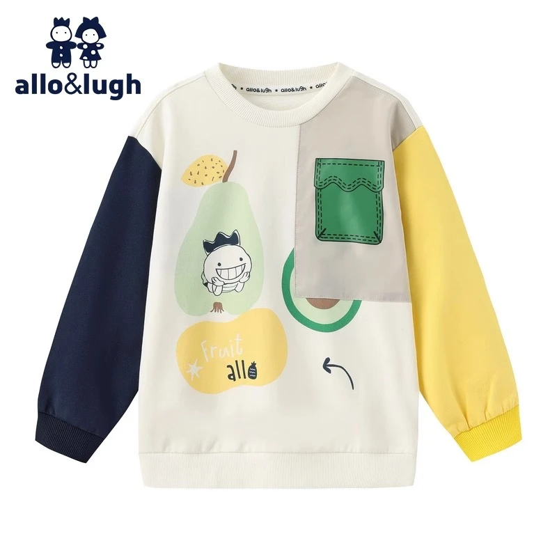 allo&lugh【花园农场】阿路和如2024新款卫衣圆领男童长袖撞色卡通