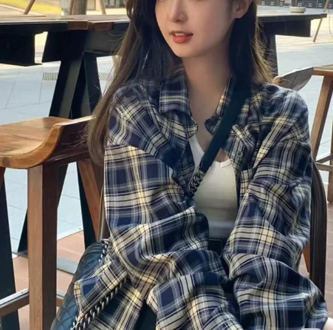 A521-A530长袖复古格子衬衫宽松韩版上衣衬衣百搭
