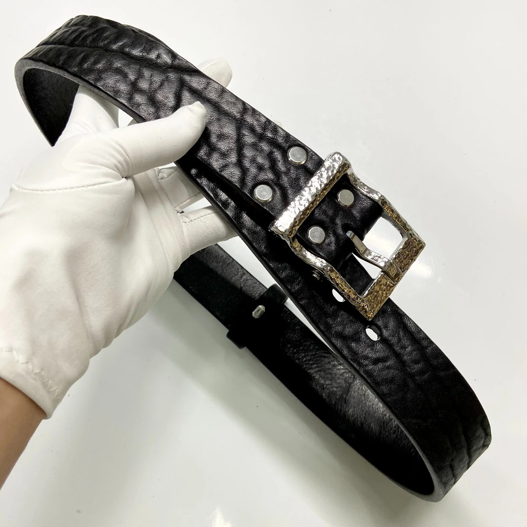 重摔纹头层牛皮/捶打纹钢扣/男款真牛皮皮带手工定制简约休闲百搭