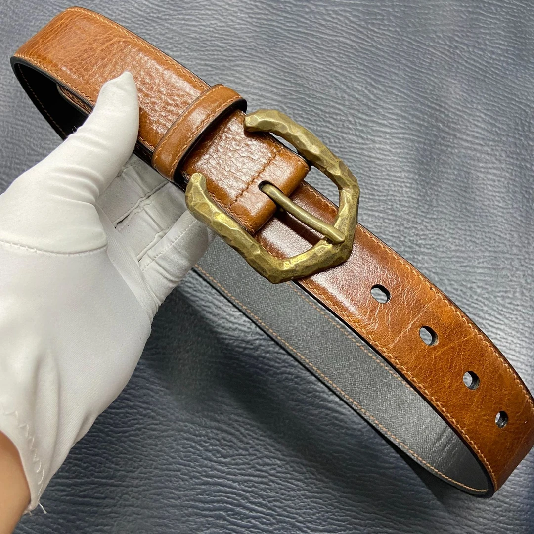 油蜡摔纹小牛皮/个性铜扣/手工缝线男士真牛皮腰带皮带定制休闲款