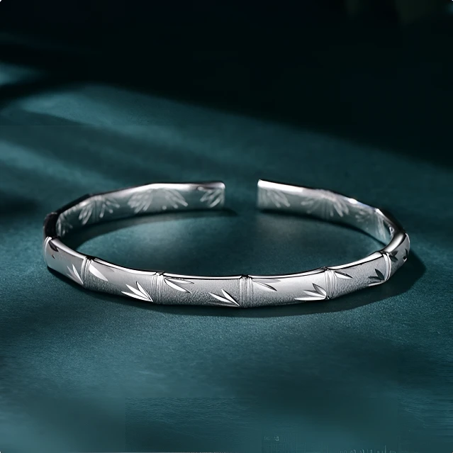 足银手镯 【A15】足银999.9竹节磨砂开口手镯 男女情侣款节节高升