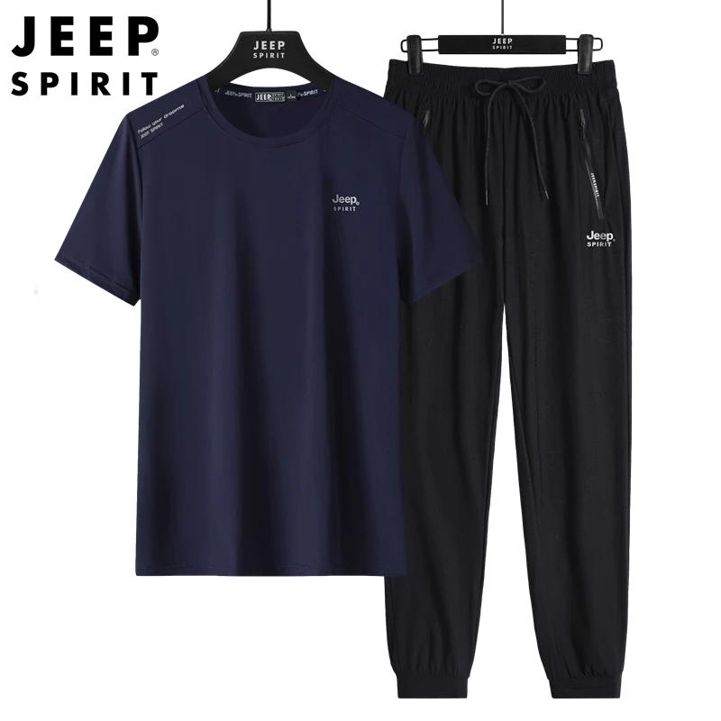 JEEP冰丝运动套装男夏季薄款速干运动装男式新款跑步休闲运动服夏