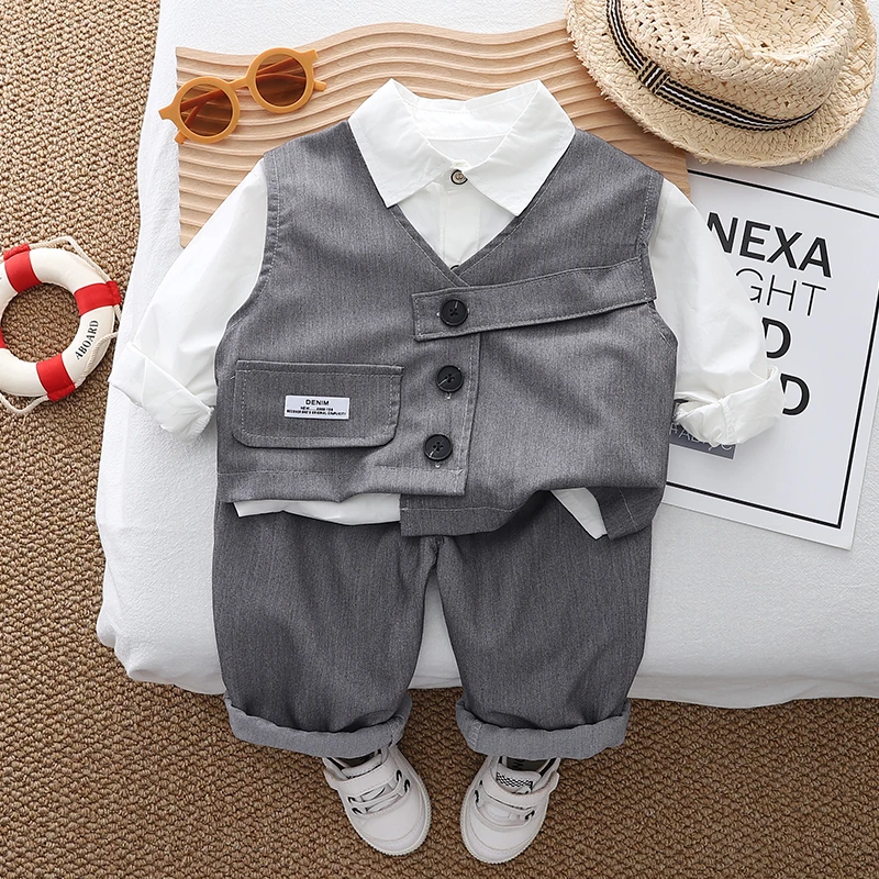 男童休闲绅士风马甲小西装套装长袖春秋款花童男宝帅气韩版三件套