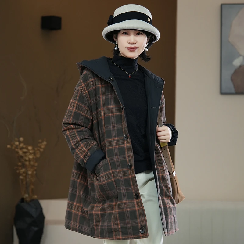 24110897气质时尚休闲长款两面穿棉袄秋冬百搭防风女士保暖棉衣